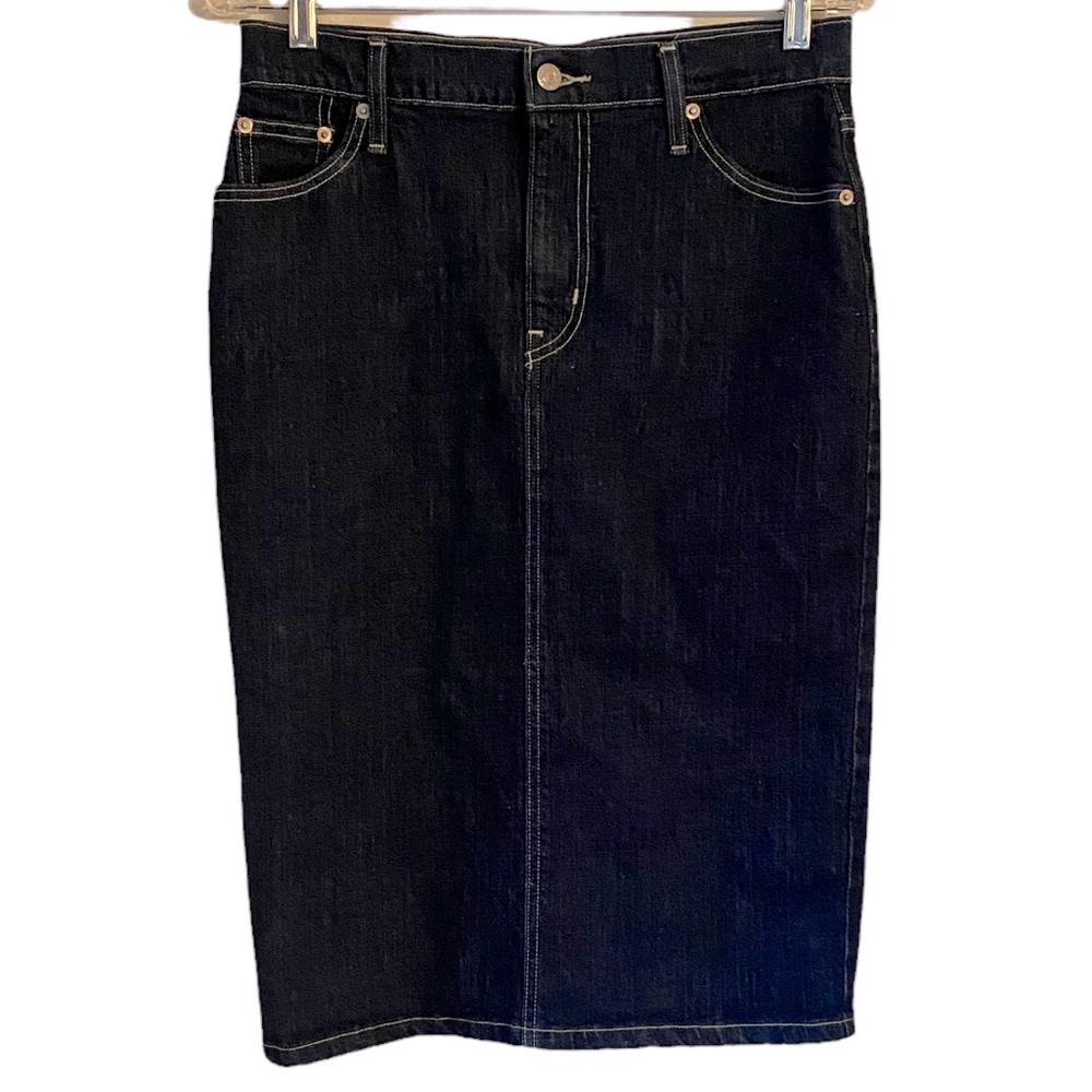 LEVI’S Dark Denim Midi Skirt Retro 70s Style Dark Blue Women Waist 28
